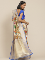 Silk Land - Blue & Beige Woven Design Zari Kanjeevaram Saree