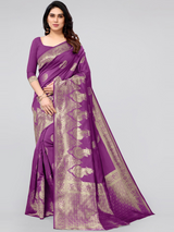 KALINI- Purple & Gold-Toned Woven Design Zari Silk Blend Banarasi Saree