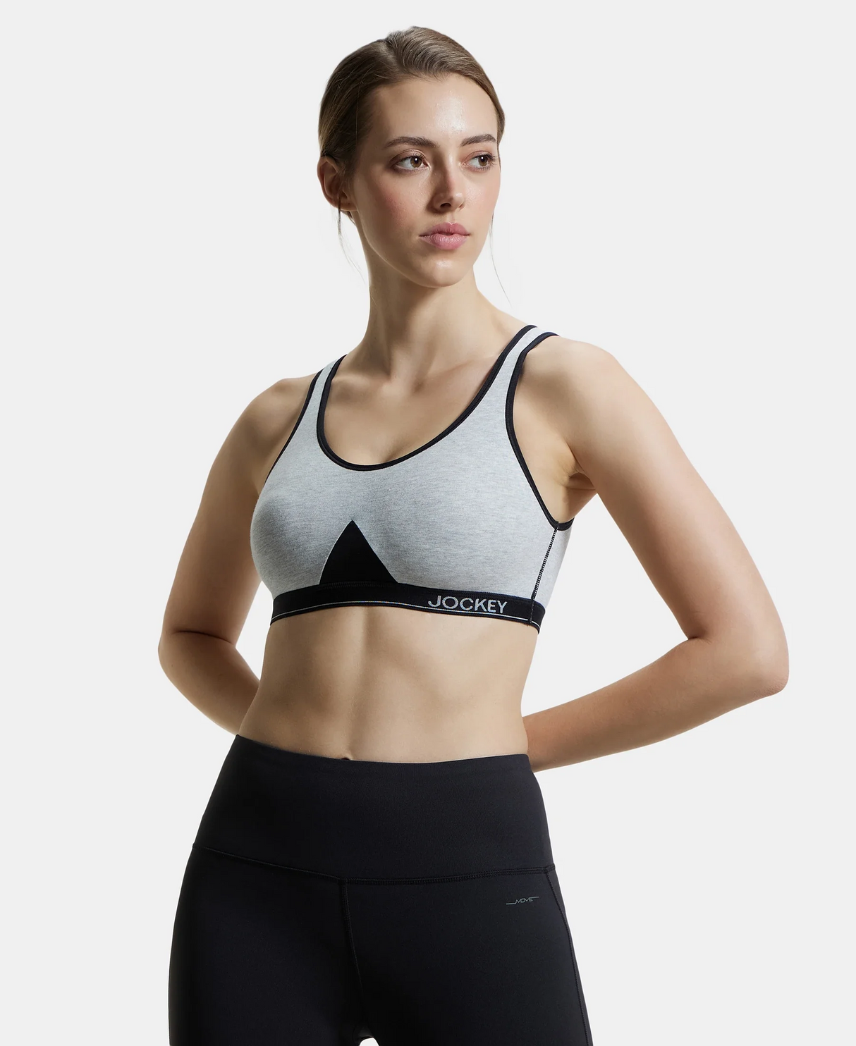 Wirefree Non Padded Full Coverage Active Bra with Wider Straps #1376 - Steel Grey Melange