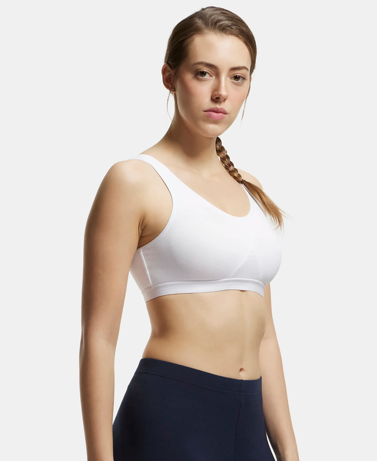 Wirefree Non Padded Full Coverage Active Bra with Wider Straps #1376 - White