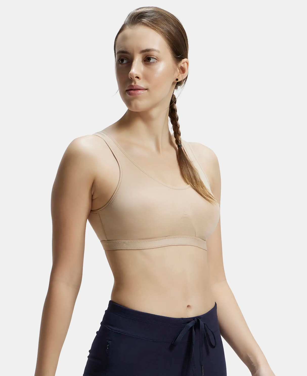 Wirefree Non Padded Full Coverage Active Bra with Wider Straps #1376 - Skin