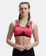 Wirefree Non Padded Full Coverage Active Bra with Wider Straps #1376 - Ruby & Black