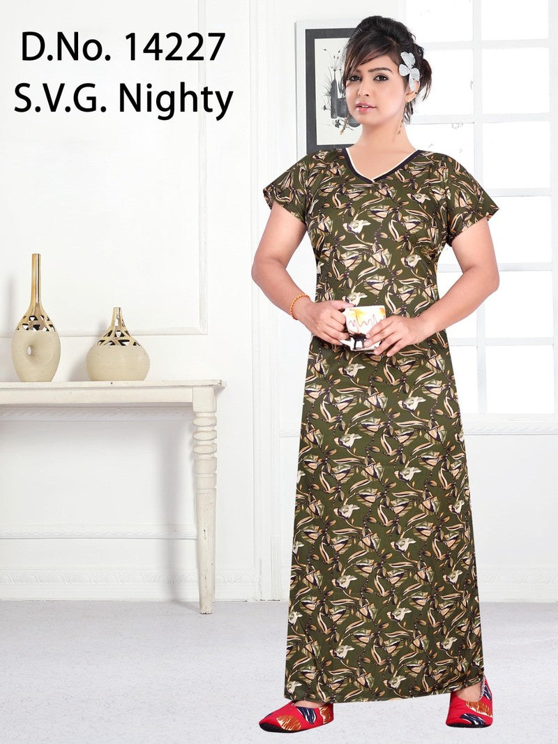 Missy - Sarina Cotton Printed Nighty Gown - Green