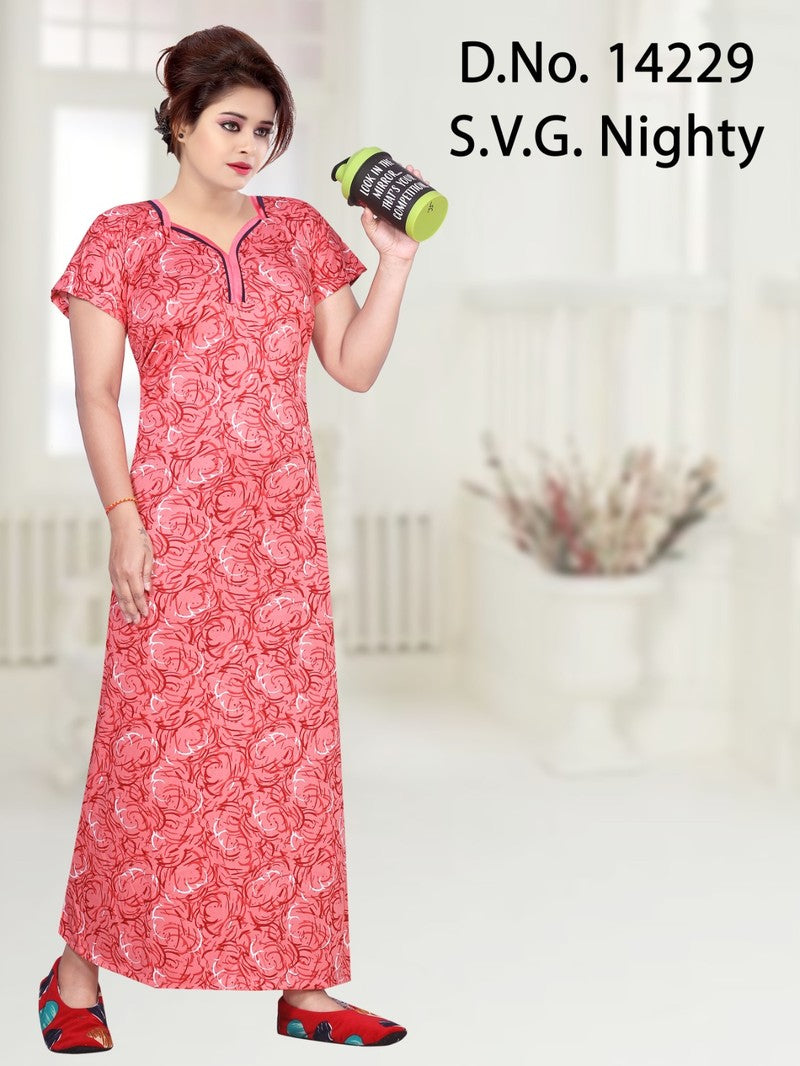 Missy - Sarina Cotton Printed Nighty Gown - Red