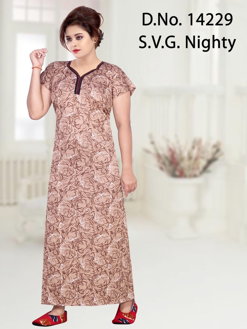 Missy - Sarina Cotton Printed Nighty Gown - Brown