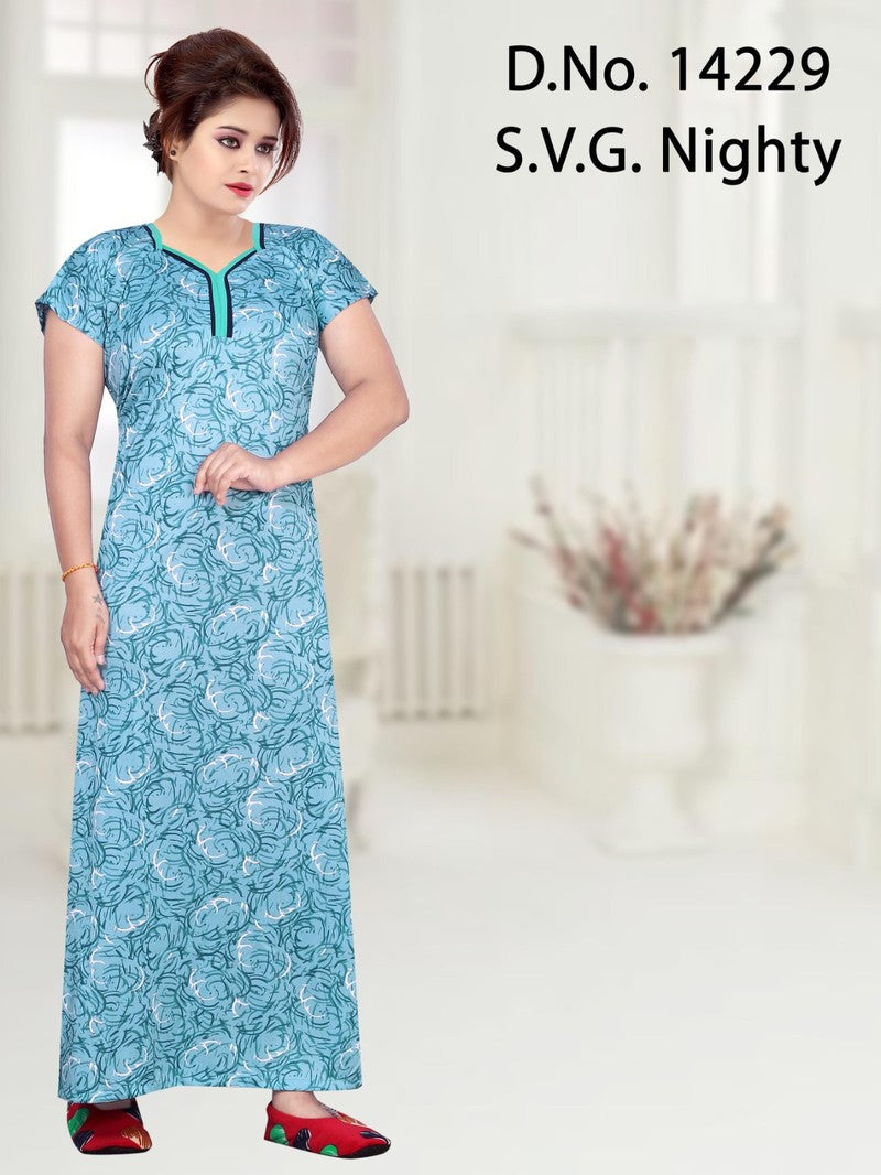 Missy - Sarina Cotton Printed Nighty Gown - Blue