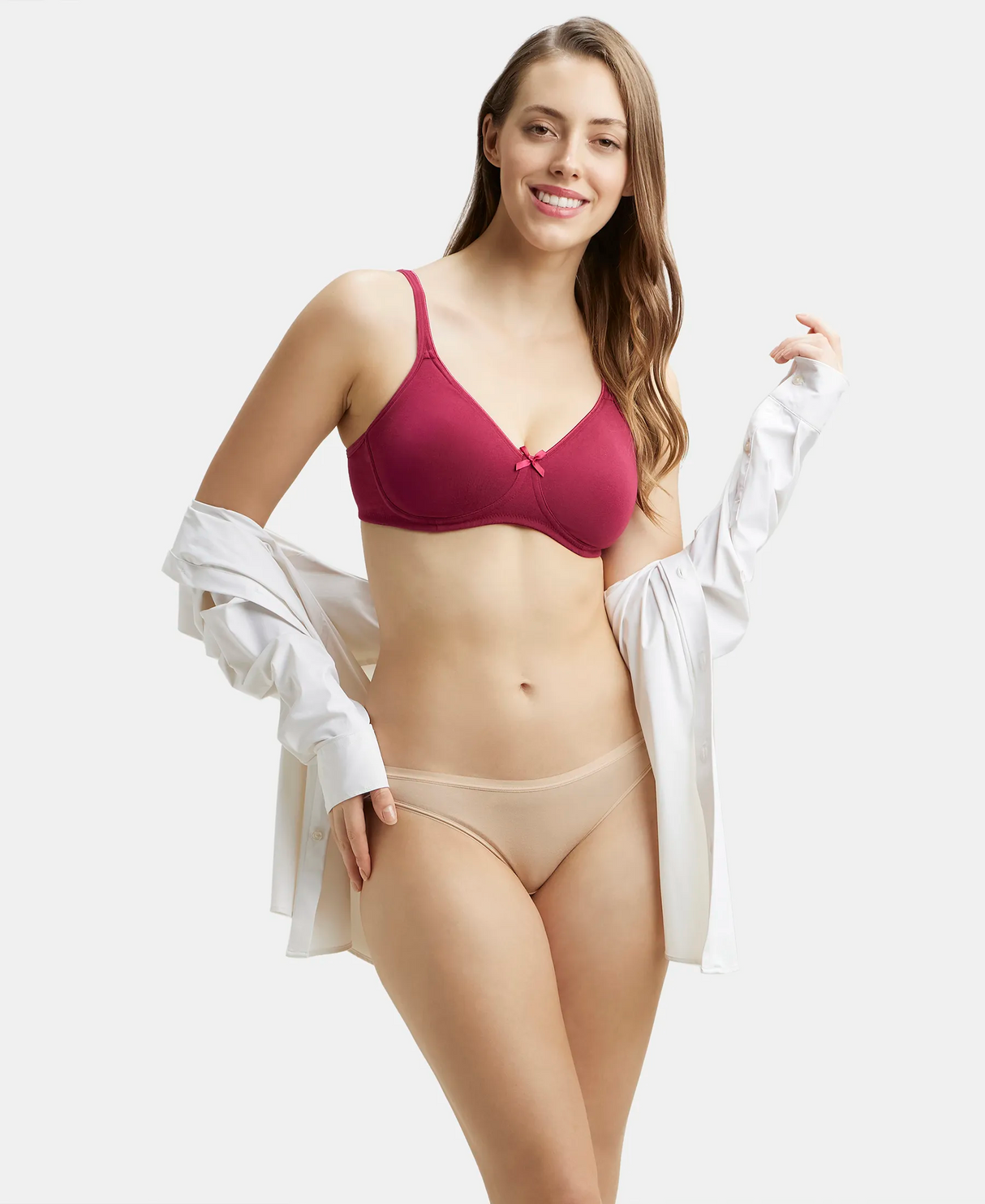 Wirefree Medium Coverage Everyday Bra with Concealed Shaper Panel #1722 - Beet Red