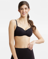 Wirefree Padded Medium Coverage T-Shirt Bra with Lace Styling #1723 - Black