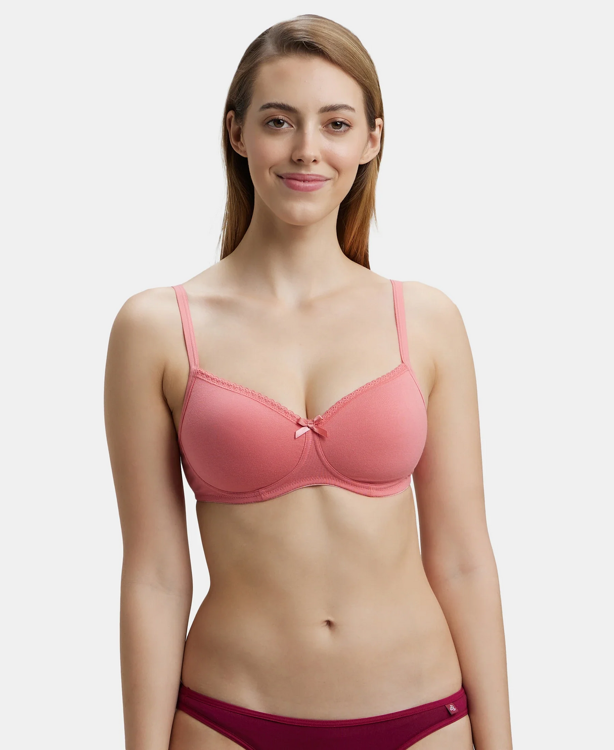 Wirefree Padded Medium Coverage T-Shirt Bra with Lace Styling #1723 - Blush Pink