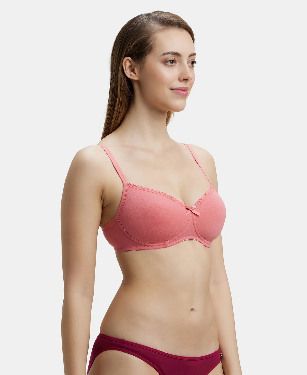 Wirefree Padded Medium Coverage T-Shirt Bra with Lace Styling #1723 - Blush Pink