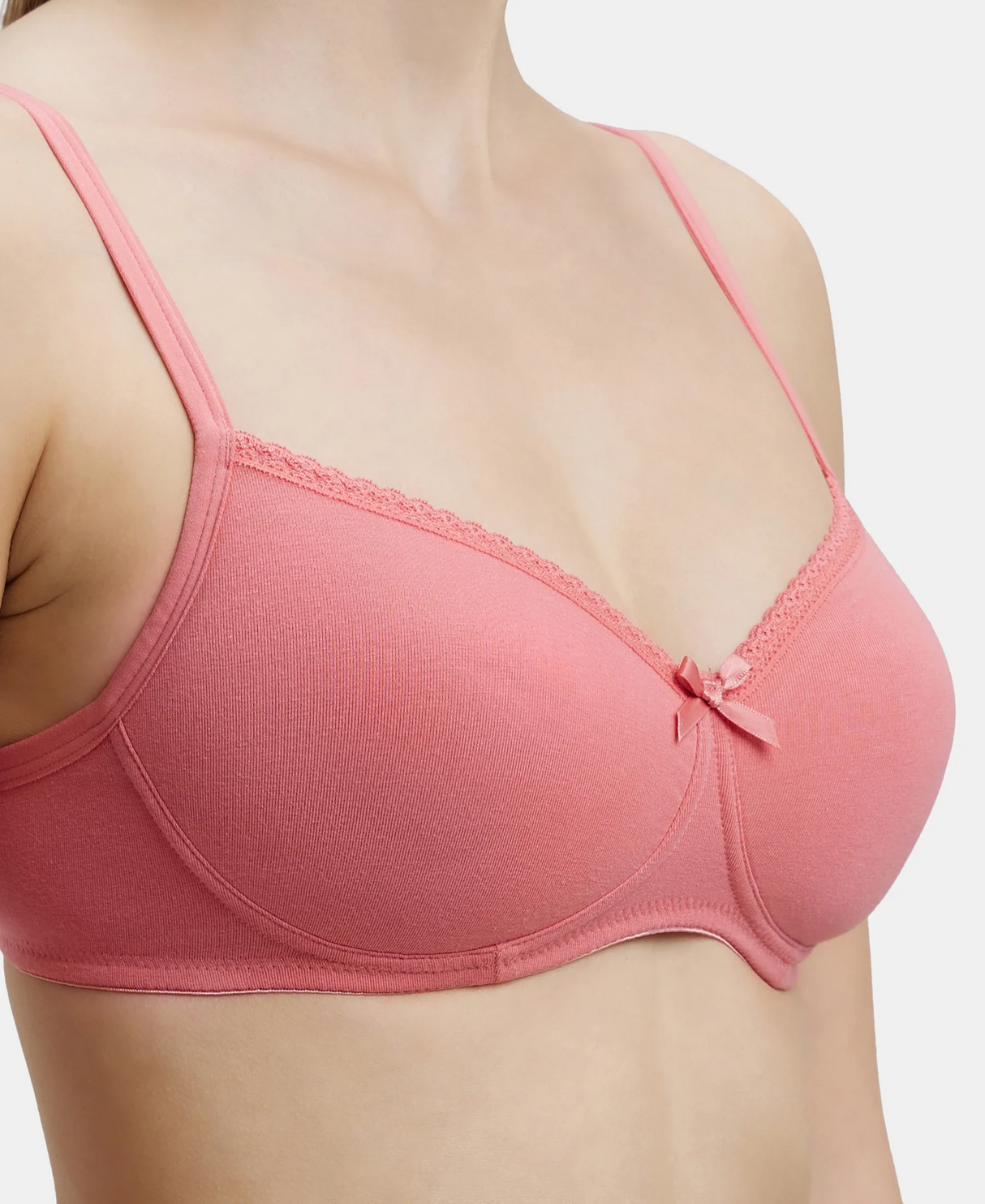 Wirefree Padded Medium Coverage T-Shirt Bra with Lace Styling #1723 - Blush Pink