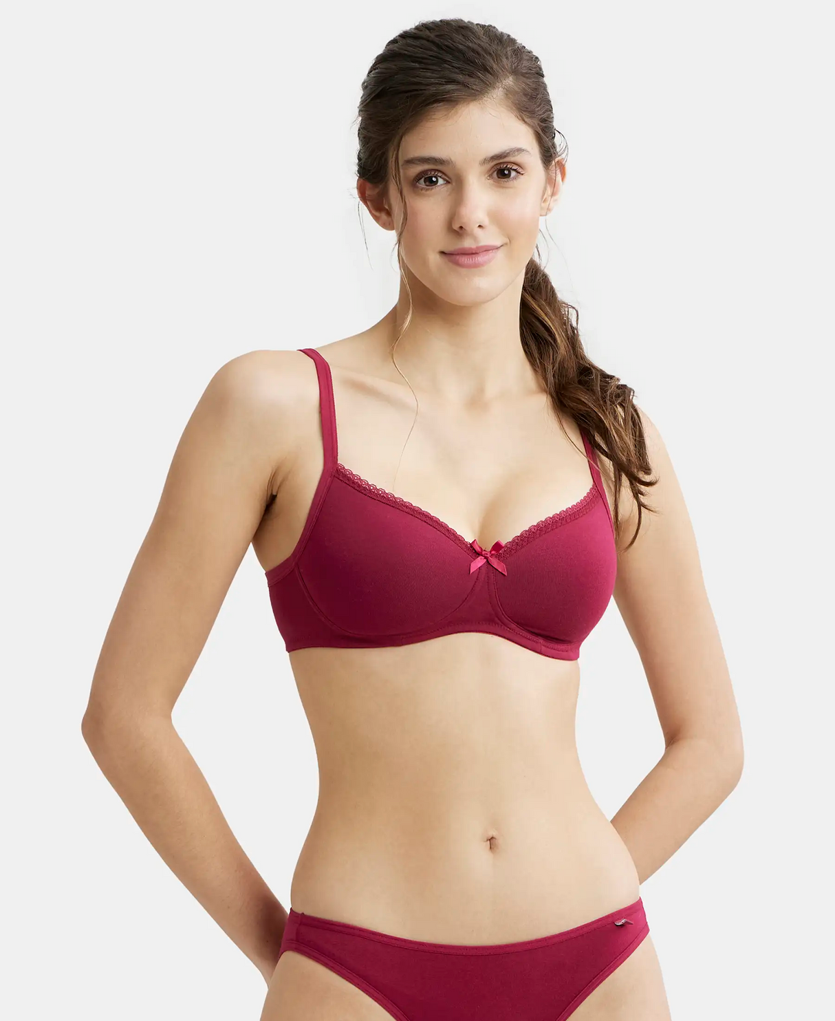 Wirefree Padded Medium Coverage T-Shirt Bra with Lace Styling #1723 - Beet Red