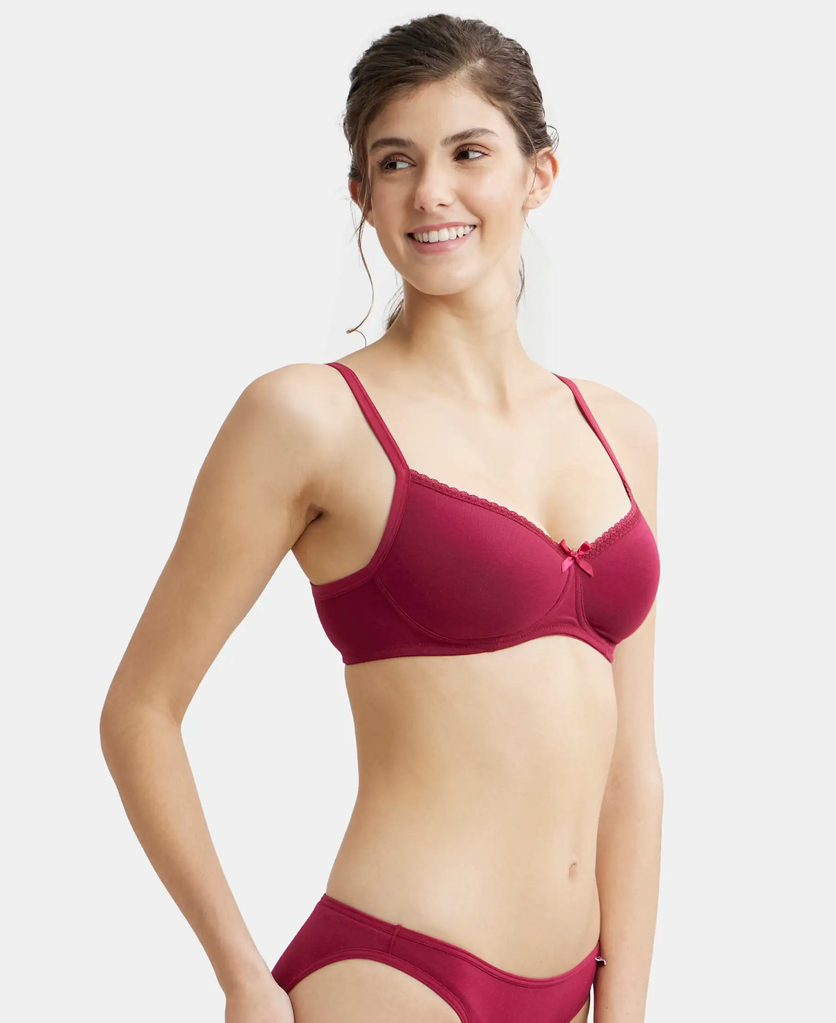 Wirefree Padded Medium Coverage T-Shirt Bra with Lace Styling #1723 - Beet Red