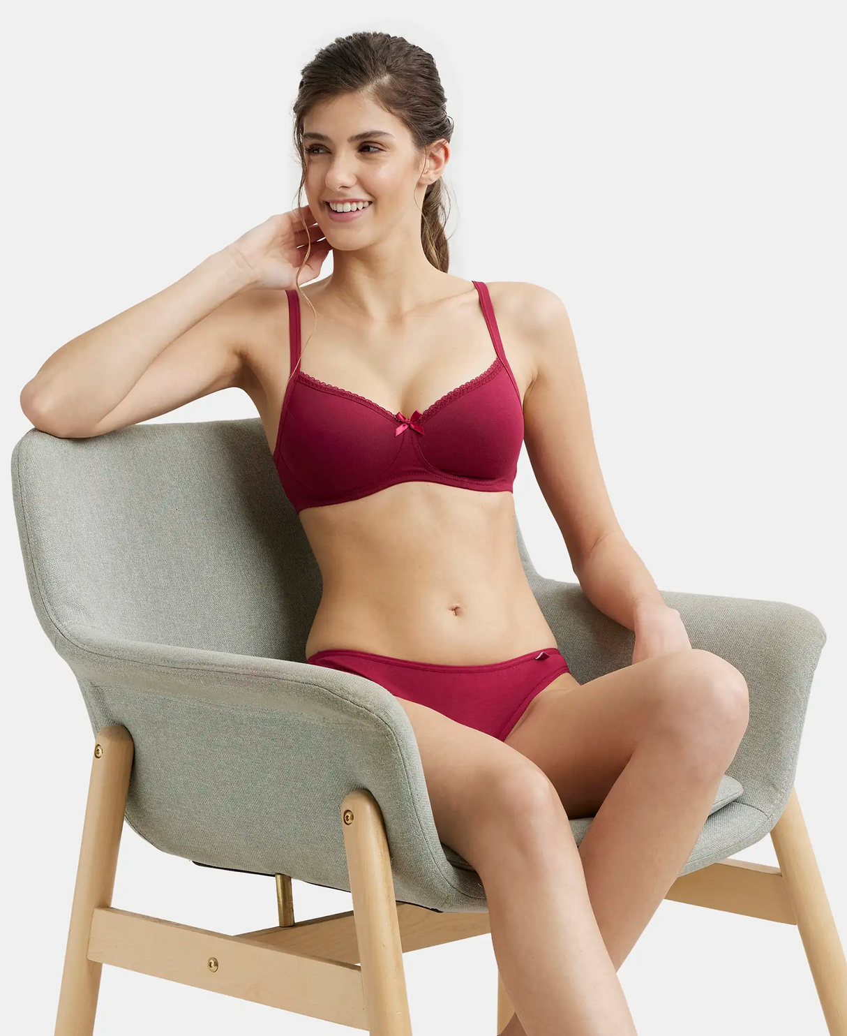 Wirefree Padded Medium Coverage T-Shirt Bra with Lace Styling #1723 - Beet Red