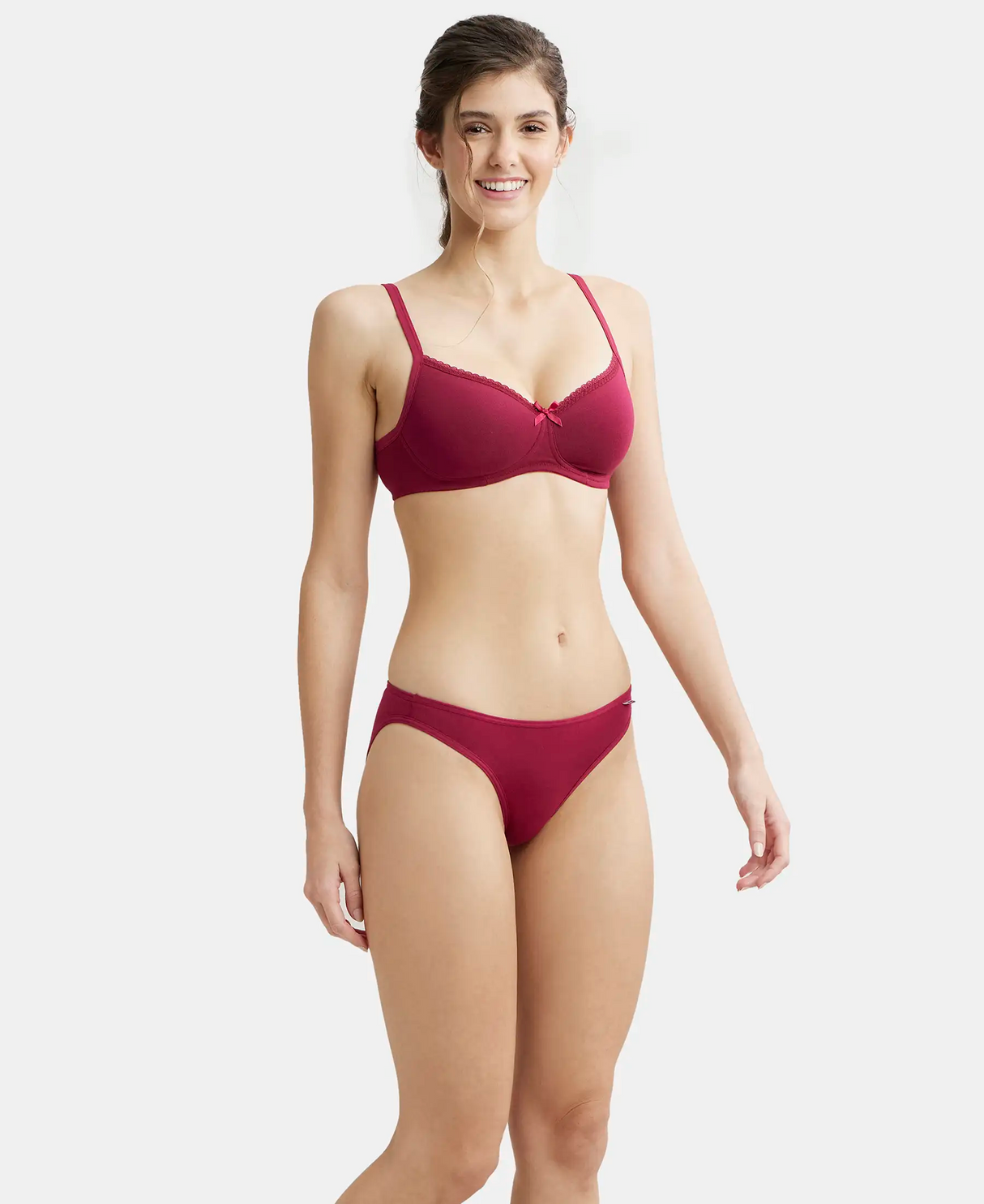 Wirefree Padded Medium Coverage T-Shirt Bra with Lace Styling #1723 - Beet Red