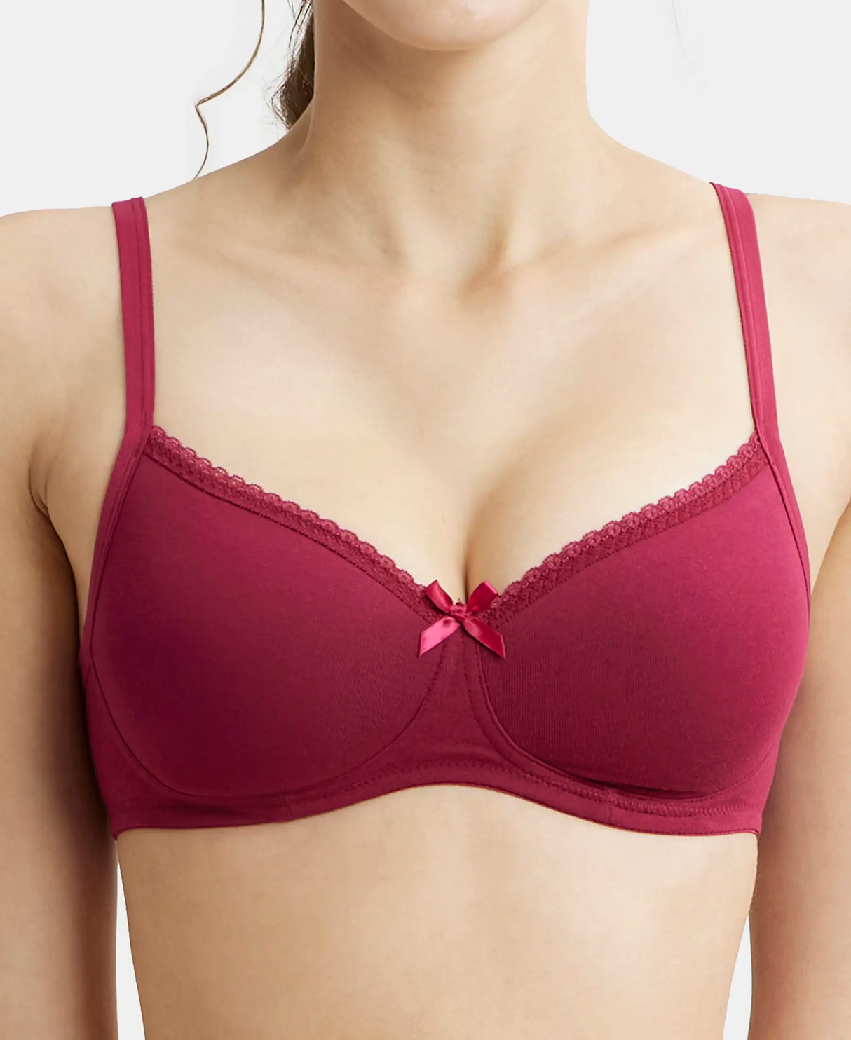 Wirefree Padded Medium Coverage T-Shirt Bra with Lace Styling #1723 - Beet Red