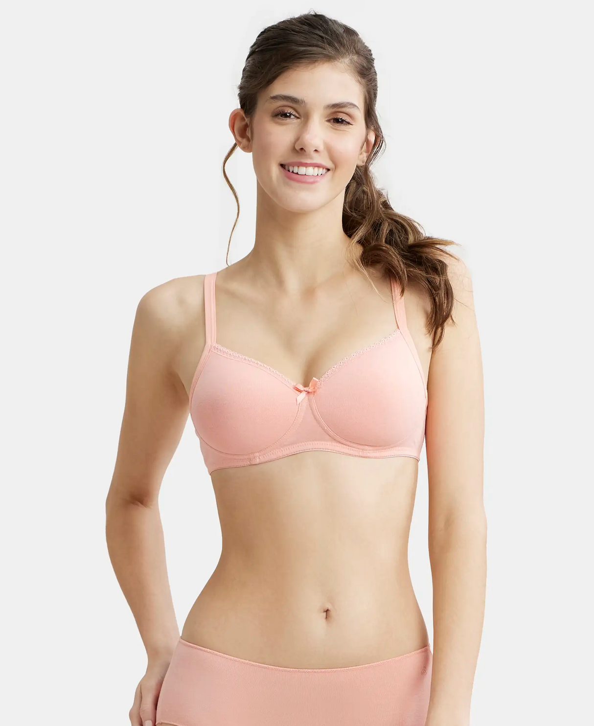 Wirefree Padded Medium Coverage T-Shirt Bra with Lace Styling #1723 - Candle Light Peach