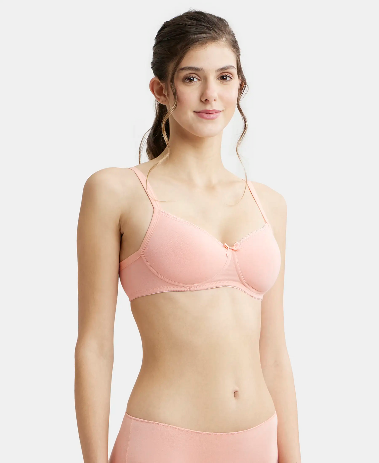 Wirefree Padded Medium Coverage T-Shirt Bra with Lace Styling #1723 - Candle Light Peach