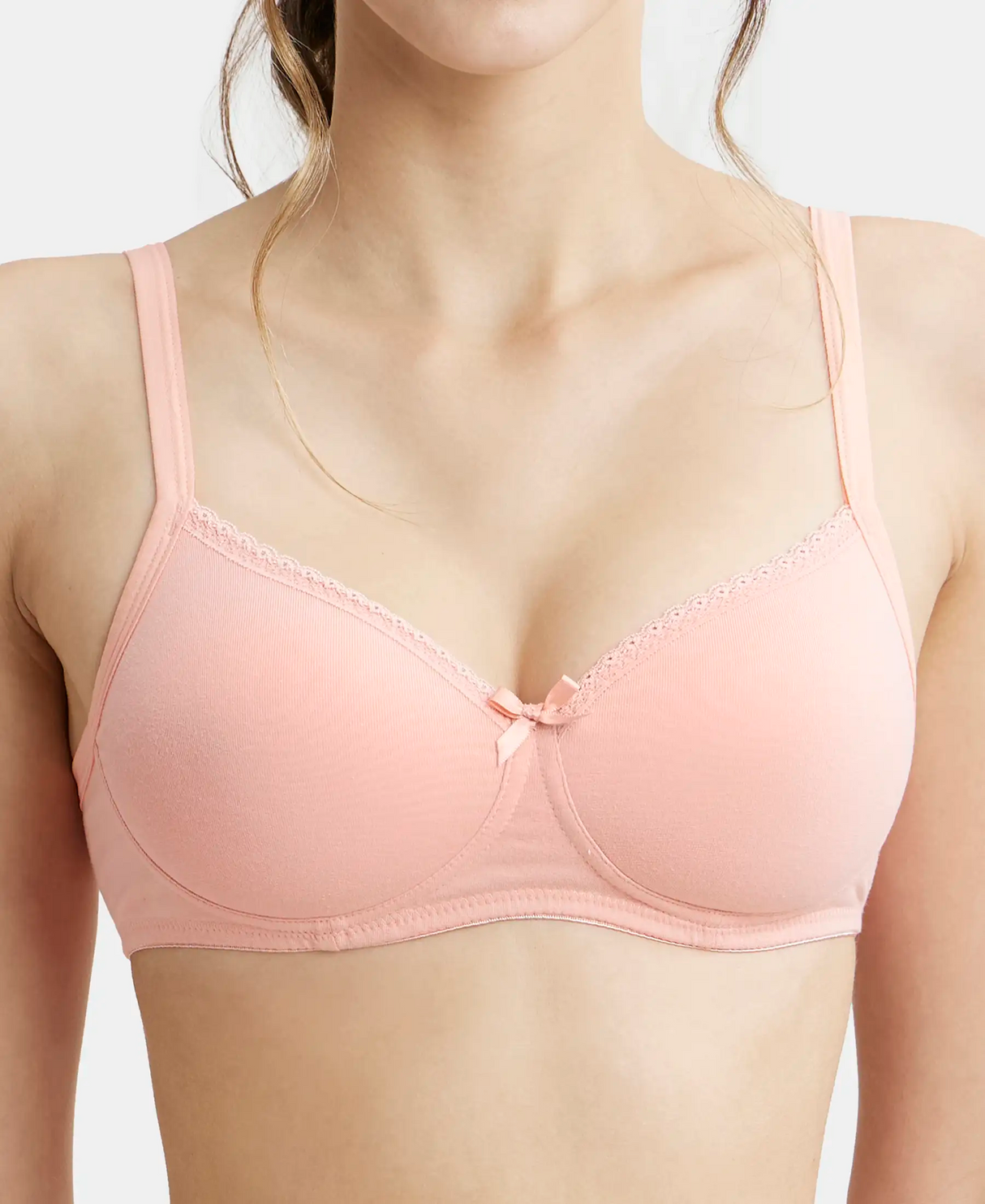 Wirefree Padded Medium Coverage T-Shirt Bra with Lace Styling #1723 - Candle Light Peach