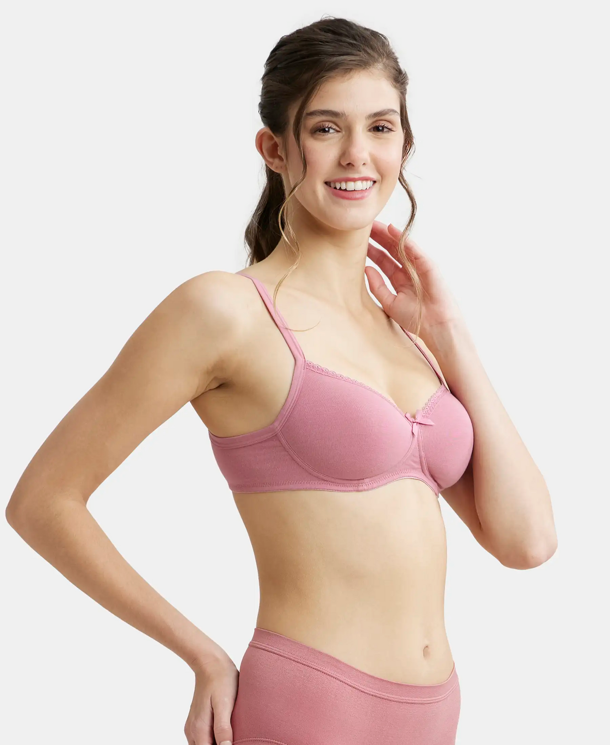 Wirefree Padded Medium Coverage T-Shirt Bra with Lace Styling #1723 - Heather Rose