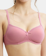 Wirefree Padded Medium Coverage T-Shirt Bra with Lace Styling #1723 - Heather Rose