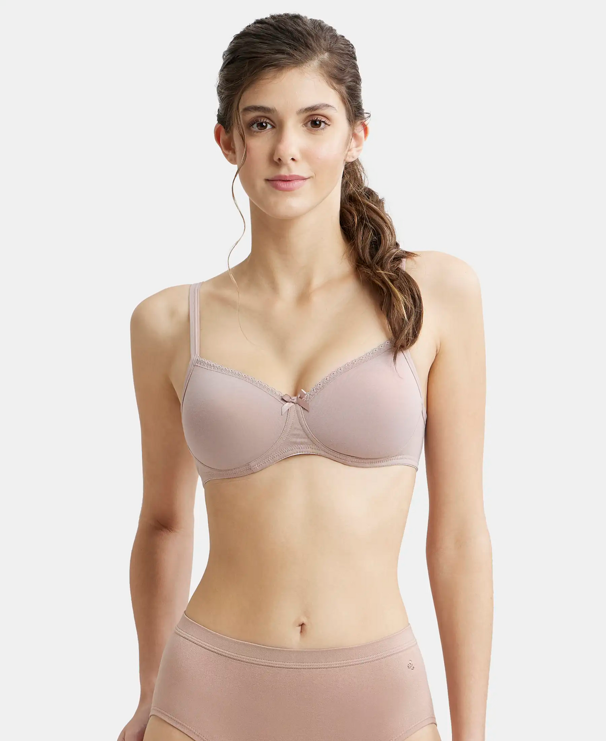 Wirefree Padded Medium Coverage T-Shirt Bra with Lace Styling #1723 - Mocha