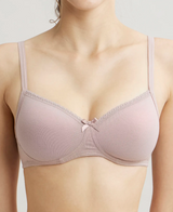 Wirefree Padded Medium Coverage T-Shirt Bra with Lace Styling #1723 - Mocha