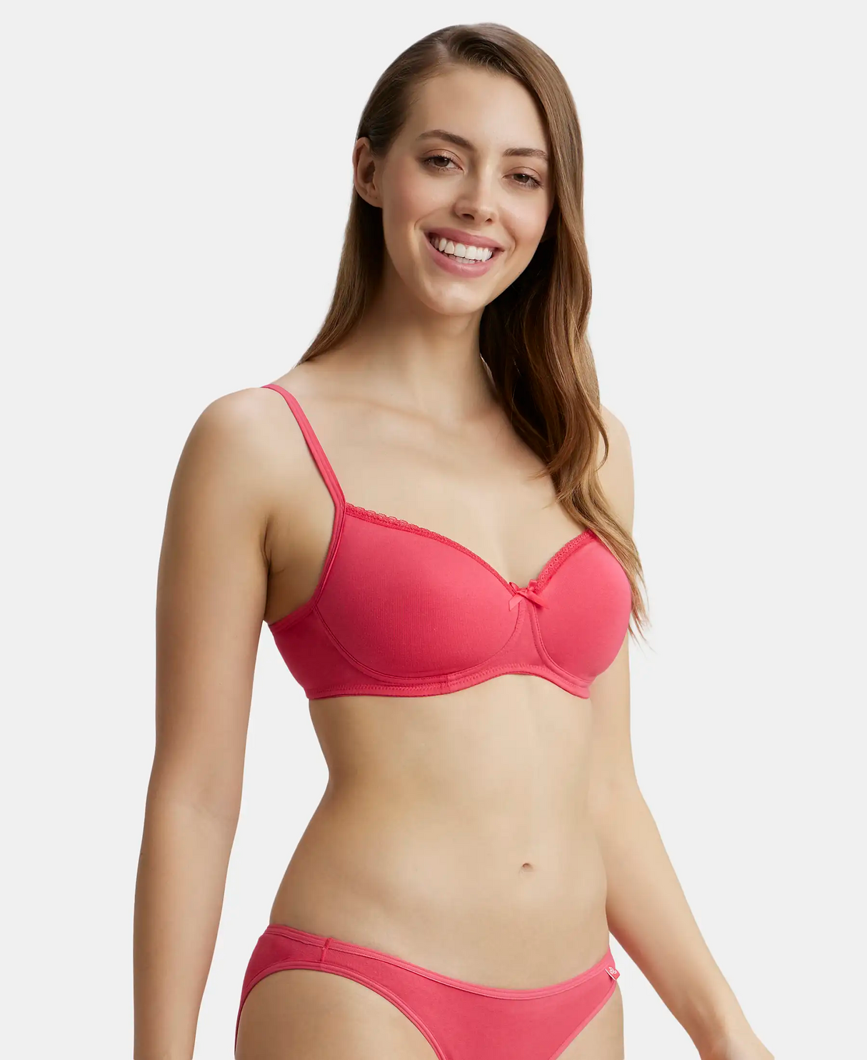 Wirefree Padded Medium Coverage T-Shirt Bra with Lace Styling #1723 - Ruby