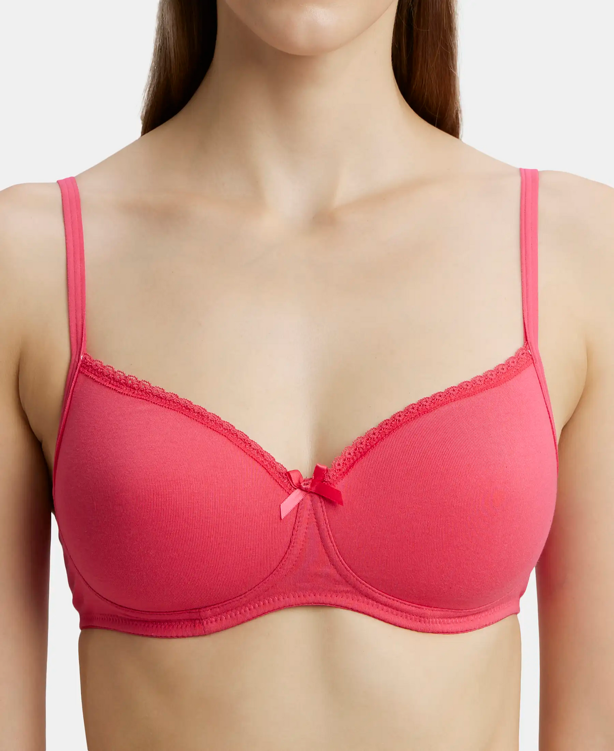 Wirefree Padded Medium Coverage T-Shirt Bra with Lace Styling #1723 - Ruby