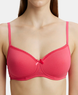 Wirefree Padded Medium Coverage T-Shirt Bra with Lace Styling #1723 - Ruby