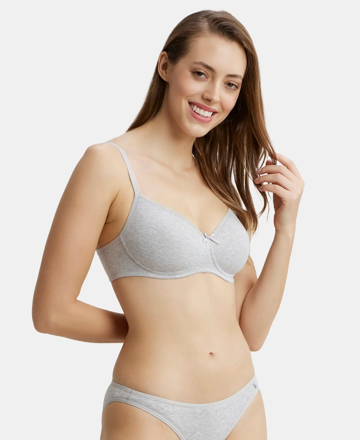 Wirefree Padded Medium Coverage T-Shirt Bra with Lace Styling #1723 - Steel Grey Melange