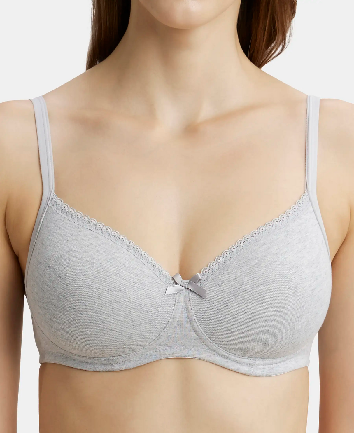 Wirefree Padded Medium Coverage T-Shirt Bra with Lace Styling #1723 - Steel Grey Melange