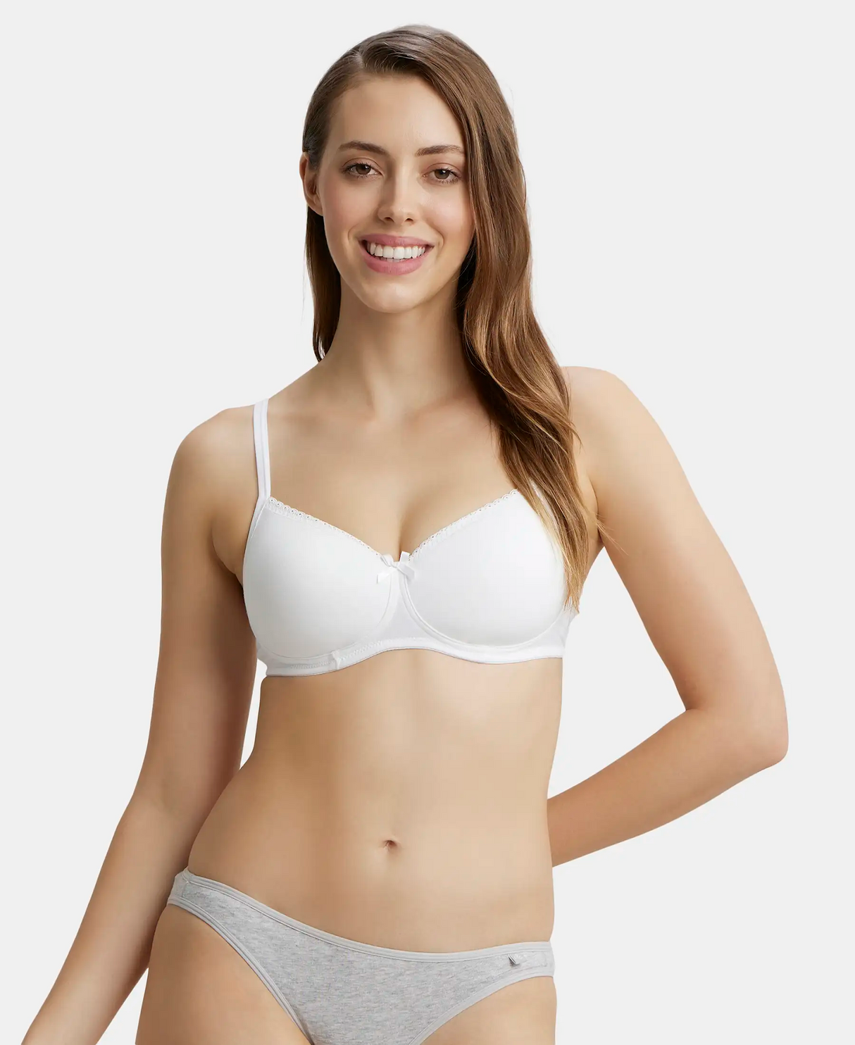 Wirefree Padded Medium Coverage T-Shirt Bra with Lace Styling #1723 - White