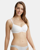 Wirefree Padded Medium Coverage T-Shirt Bra with Lace Styling #1723 - White