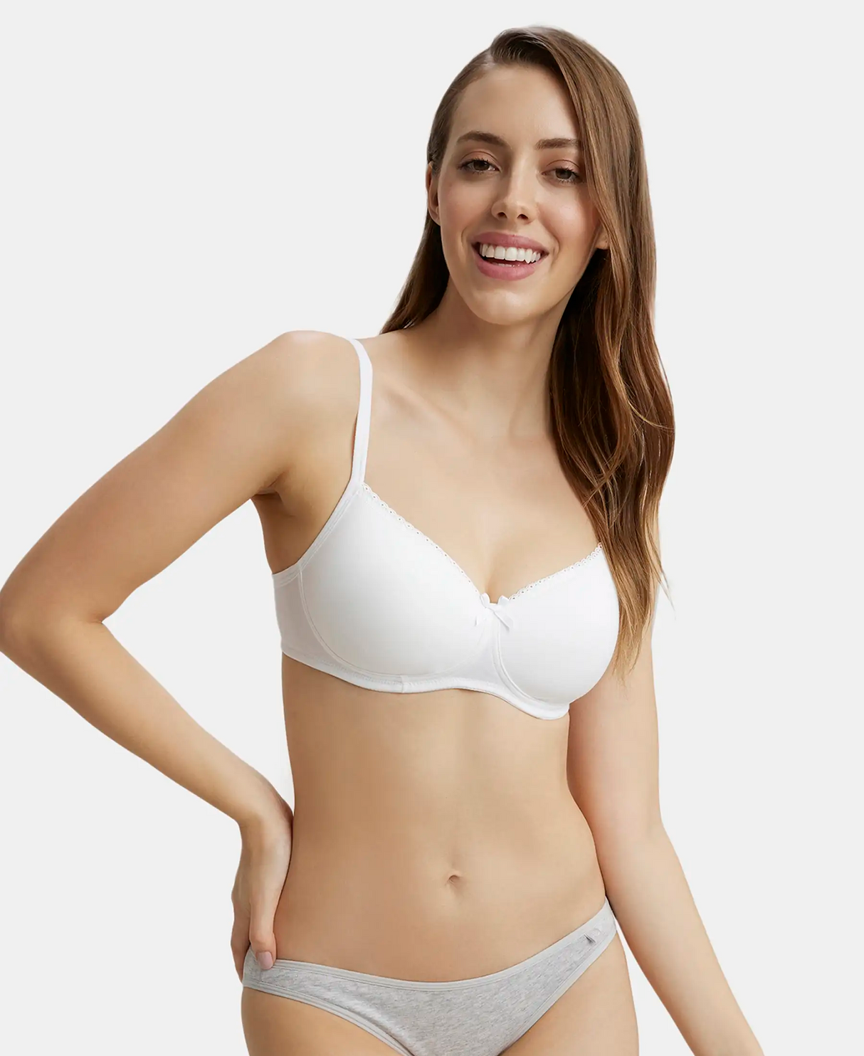 Wirefree Padded Medium Coverage T-Shirt Bra with Lace Styling #1723 - White