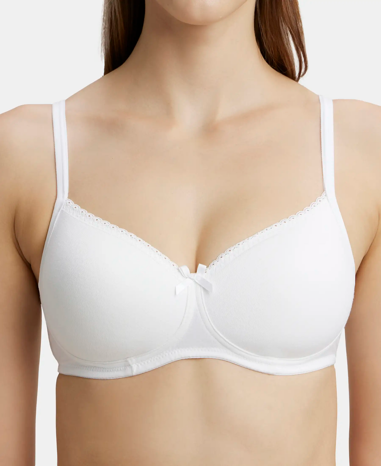 Wirefree Padded Medium Coverage T-Shirt Bra with Lace Styling #1723 - White