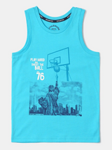 Boy's Super Combed Cotton Graphic Printed Tank Top  #AB14 - Scuba Blue Printed