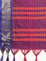 KALINI - Pink & Navy Blue Checked Zari Silk Cotton Saree