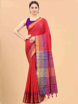 Silk Land - Red & Purple Zari Art Silk Arani Saree