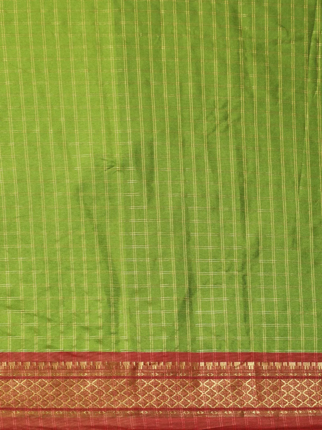 KALINI - Green & Red Checked Zari Silk Cotton Saree