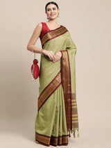 KALINI - Olive Green & Maroon Checked Zari Silk Cotton Saree