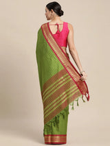 KALINI - Green & Red Checked Zari Silk Cotton Saree