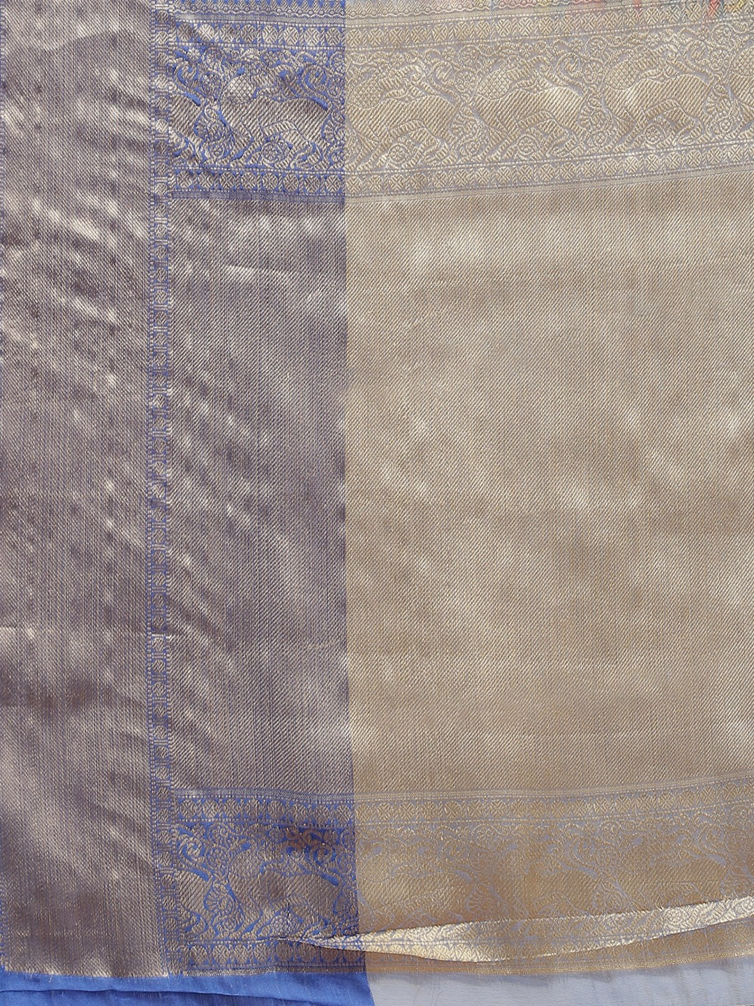 Silk Land - Blue & Beige Woven Design Zari Kanjeevaram Saree