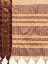 KALINI - Beige & Maroon Checked Zari Silk Cotton Saree