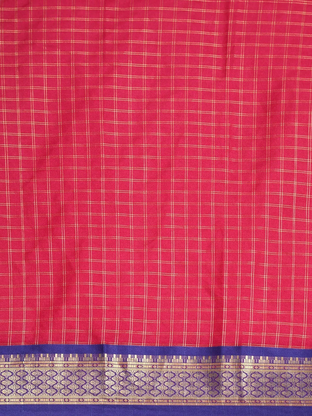 KALINI - Pink & Navy Blue Checked Zari Silk Cotton Saree