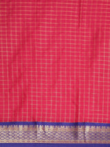 KALINI - Pink & Navy Blue Checked Zari Silk Cotton Saree