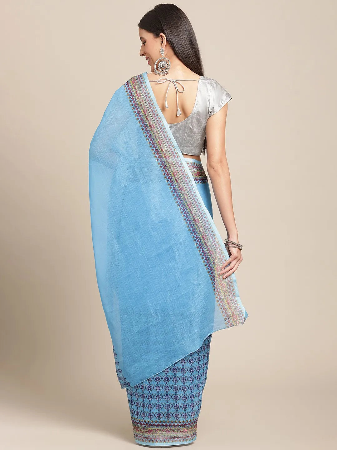 Anouk - Blue & Purple Solid Linen Blend Saree