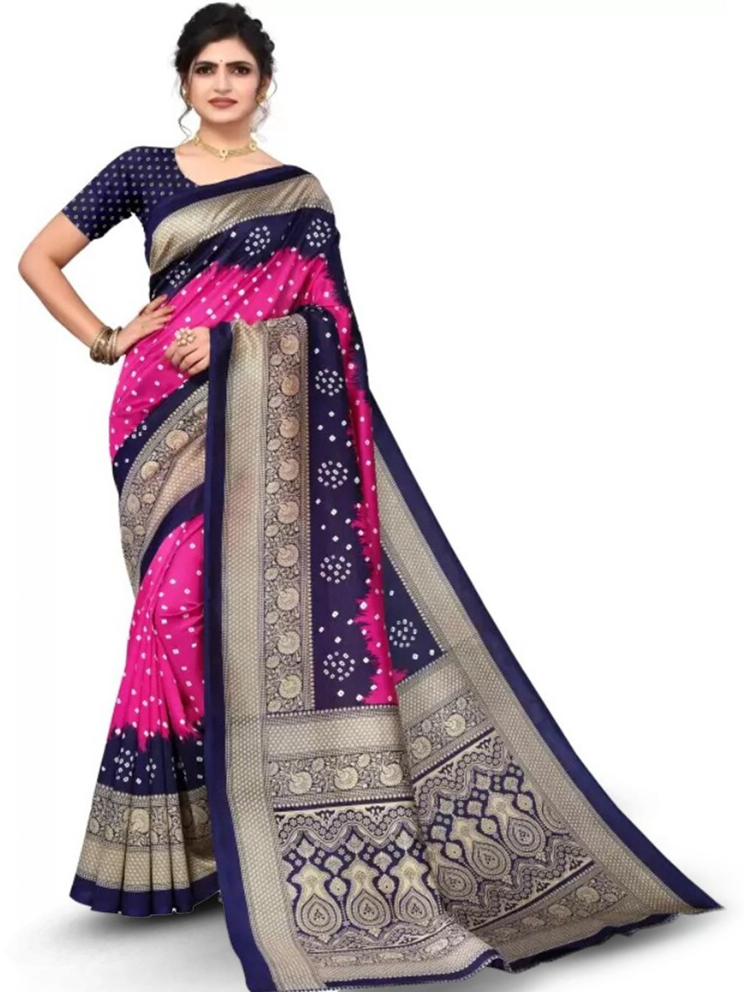 KALINI - Bandhani Printed Mysore Cotton Silk Saree