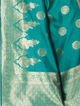 KALINI- Women Green & Gold-Toned Woven Design Zari Silk Blend Banarasi Saree