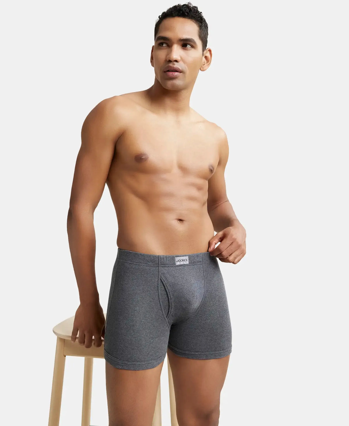 JOCKEY Rib Solid Boxer Brief with Ultrasoft and Durable Waistband #8008 - Charcoal Melange